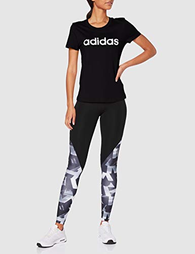 adidas W E Lin Slim T Camiseta de Manga Corta, Mujer, Negro (Black/White), S