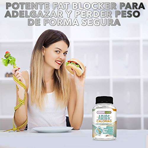 ADIÓS CALORÍAS Carb & Fat Blocker | Potente Bloqueador 2 en 1 de Carbohidratos y Grasas | Adelgazante Efectivo | Adelgaza con Menos Restricciones | El Bloqueador más Potente del Mercado | 60 Cápsulas