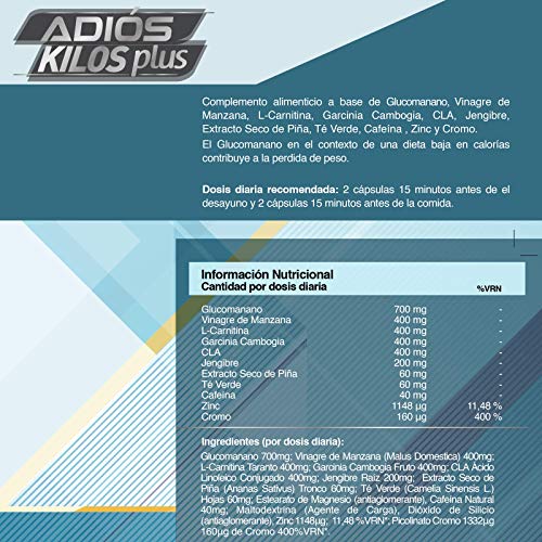 Adiós Kilos Plus | La revolución en pérdida de peso | Potente e innovador adelgazante | Reductor del apetito | Quemagrasas eficaz | Estimulante natural del metabolismo | 100 cápsulas vegetales Adiós Kilos Plus | La revolución en pérdida de peso | Potente e innovador adelgazante | Reductor del apetito | Quemagrasas eficaz | Estimulante natural del metabolismo | 100 cápsulas vegetales