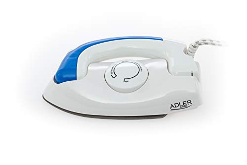 Adler AD-5015 Plancha de Viaje, 700 W, 0 Decibeles, Acero Inoxidable, Blanco/Azul