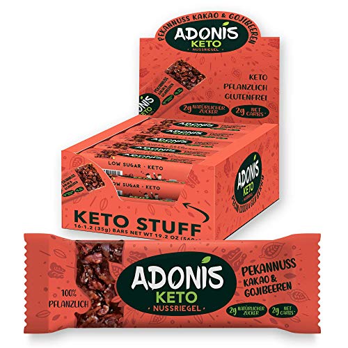 Adonis Low Sugar Nut Bar - Barritas de Pacanas Crujiente Sabor de Cocoa | 100% Natural, Baja en Carbohidratos, Sin Gluten, Vegano, Paleo, Keto (16)