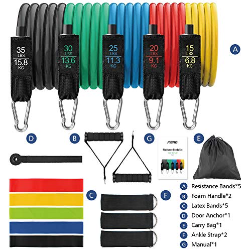 Aerb 16 PCS Bandas Elásticas de Resistencia Set, 5 Bndas de Tubos de Látex, 5 Cintas de Rsisitencia, 2 Asas Duraderas y 2 Correas de Tobillo para Yoga, Deporte, Musculación, Recuperación Aerb 16 PCS Bandas Elásticas de Resistencia Set, 5 Bndas de Tubos de Látex, 5 Cintas de Rsisitencia, 2 Asas Duraderas y 2 Correas de Tobillo para Yoga, Deporte, Musculación, Recuperación