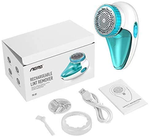 Aerb Quitapelusas para Ropa, Quitapelusas USB Recargable 2 Velocidades con Cortador de 3-Cuchillas e Cable(Azul Set) Aerb Quitapelusas para Ropa, Quitapelusas USB Recargable 2 Velocidades con Cortador de 3-Cuchillas e Cable(Azul Set)