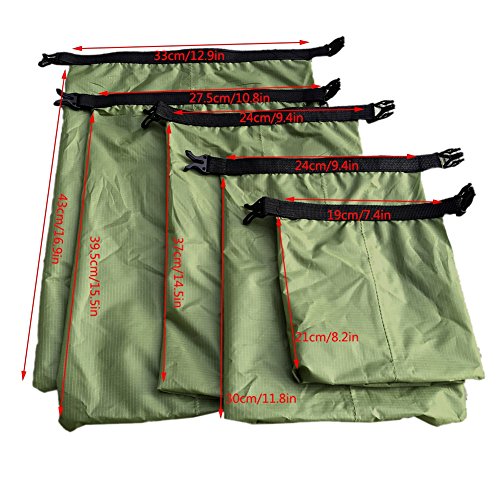 Aesy Bolsa Estanca, Bolsa Impermeable, Bolsa Seco, Ligero, Ultra Ligero, para Kayak, Senderismo, Viaje, Bicicleta, Surf, 5 Juegos (1.5L / 2.5L / 3.5/4.5L / 6L) (Verde)