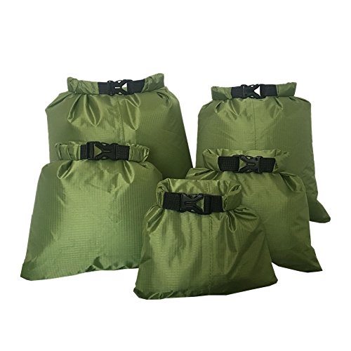 Aesy Bolsa Estanca, Bolsa Impermeable, Bolsa Seco, Ligero, Ultra Ligero, para Kayak, Senderismo, Viaje, Bicicleta, Surf, 5 Juegos (1.5L / 2.5L / 3.5/4.5L / 6L) (Verde)