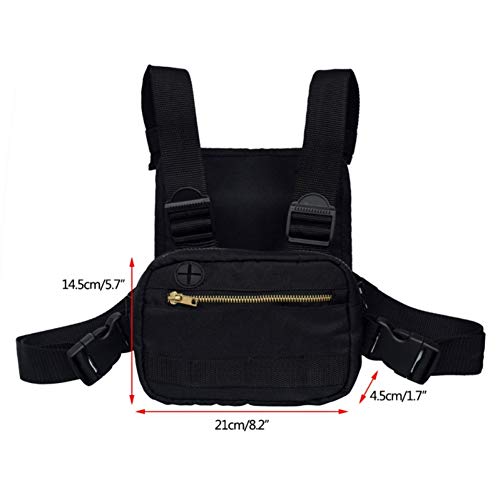 Aesy Bolsas de Chaleco Táctico para Hombres Mujeres, Mochila del Aparejo del Pecho, Bolso Bandolera Ajustable Hip Hop Bolsillos, Paquetes Funcionales de la Cintura (Negro-2#)