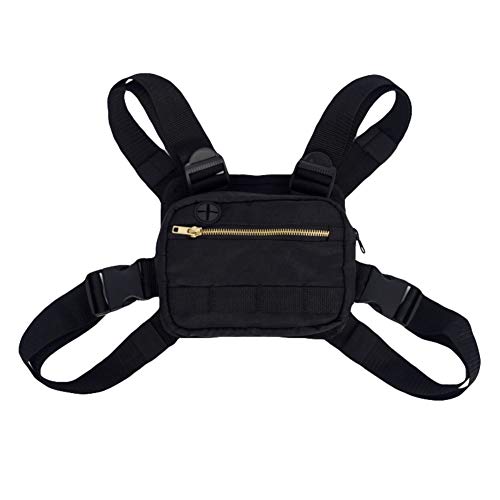 Aesy Bolsas de Chaleco Táctico para Hombres Mujeres, Mochila del Aparejo del Pecho, Bolso Bandolera Ajustable Hip Hop Bolsillos, Paquetes Funcionales de la Cintura (Negro-2#)