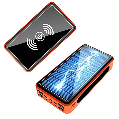 AEU Power Bank 50000Mah 2020 Nueva Versión Batería Externa Carga Rápida PD18W, Cargador Solar con Carga Inalambrica, 4 Salidas USB Y 1 USB-C LED Linterna SOS 3 Modos para Teléfono Móvil, Tableta