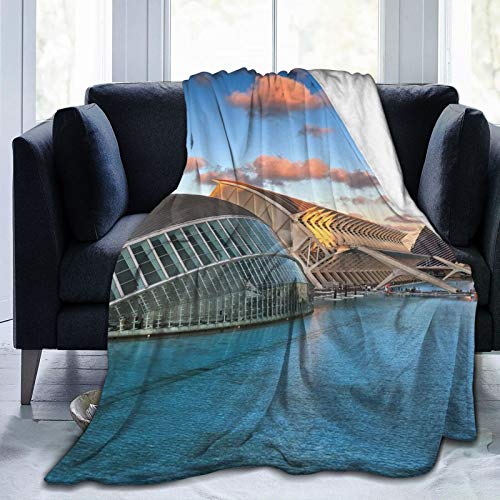 Affordable shop Manta de forro polar de 127 x 152 cm, diseño de Valencia, Ciudad de las Artes y las Ciencias, arquitectura, hogar, franela suave, cálida, manta de felpa para cama/sofá/oficina/camping