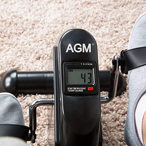 AGM Mini Pedal de Ejercicio para Bicicleta de Ejercicio para Brazos y Piernas con Pantalla LCD, Ciclo de Resistencia en Interiores, Color Plateado y Negro