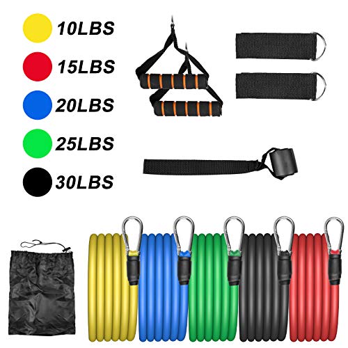 AGM Set de Bandas de Resistencia Fitness, 5 Bandas elásticas de látex con Asas, Bandas elásticas para Entrenar con Soporte de 100lbs, para Equipos de Fitness, Yoga, Pilates, Terapia física.