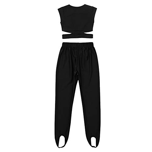 Agoky Niñas Pequeñas Ropa Deportiva Conjunto Crop Top Camiseta Corta sin Manga Pantalones Largos Chándal Traje de Moda Verano para Yoga Fitness Running Negro 9-10 años