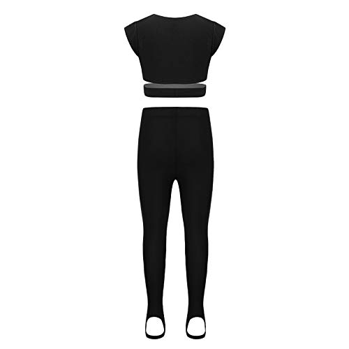 Agoky Niñas Pequeñas Ropa Deportiva Conjunto Crop Top Camiseta Corta sin Manga Pantalones Largos Chándal Traje de Moda Verano para Yoga Fitness Running Negro 9-10 años