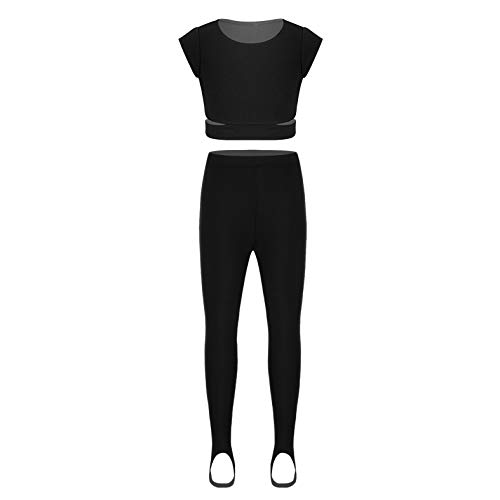 Agoky Niñas Pequeñas Ropa Deportiva Conjunto Crop Top Camiseta Corta sin Manga Pantalones Largos Chándal Traje de Moda Verano para Yoga Fitness Running Negro 9-10 años