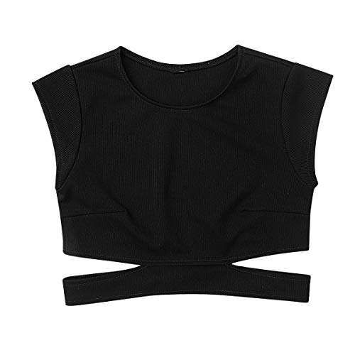 Agoky Niñas Pequeñas Ropa Deportiva Conjunto Crop Top Camiseta Corta sin Manga Pantalones Largos Chándal Traje de Moda Verano para Yoga Fitness Running Negro 9-10 años