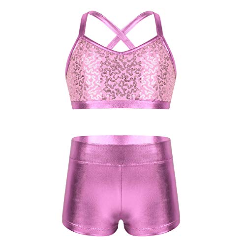 Agoky Ropa Deportiva de Danza Lentejuelas para Niñas Tankini Conjunto Maillot de Gimnasia Rítmica Crop Top Pantalones Cortos Leotardo Yoga Fitness Rosa 7-8 años Agoky Ropa Deportiva de Danza Lentejuelas para Niñas Tankini Conjunto Maillot de Gimnasia Rítmica Crop Top Pantalones Cortos Leotardo Yoga Fitness Rosa 7-8 años