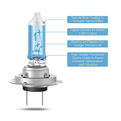 AGPTEK 2x H7 Bombilla Para Faros Delanteros 12V 55W, Super Blanco Lámpara Halógena 6000K, Blanco Frío