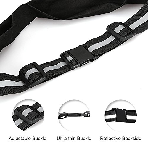 AGPTEK Riñonera Deportiva con Bandas Reflectantes y Cierre Cremallera, Cinturón Running Impermeable para Deportes o Viaje al Aire Libre, Negro