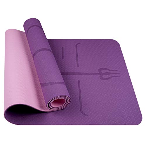 AGRLTOGD Esterilla Yoga,Esterilla Deporte Antideslizante con Material ecológico TPE, Colchoneta Yoga Esterilla Pilates para Pilates/Deporte/Gimnasio,Púrpura-Roza