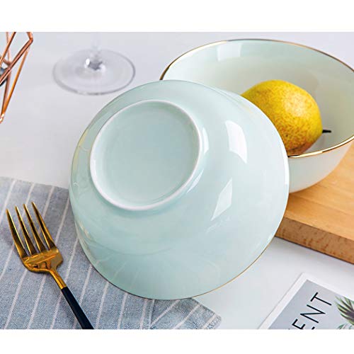 AHAI YU Porcelana Azul y Blanca del Estilo Chino Dorado Cuenco de cerámica, Claro apilable fácil de Limpiar, Usado Sopa de gachas de Avena nutritiva gachas de Avena Tazón