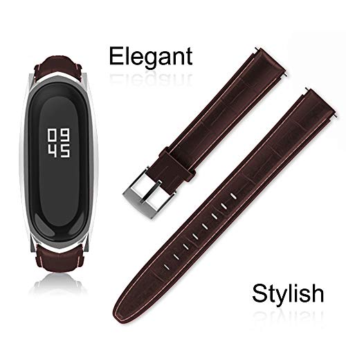 AHANGA Correa para Mi Band 4 Xiaomi Mi Band 3 Correas, Cuero Piel Pulseras Dermis Pulsera Brazaletes Wristband Repuesto Bandas Reemplazo Pulserade Banda Miband para Hombres Mujer (No Host) Marrón