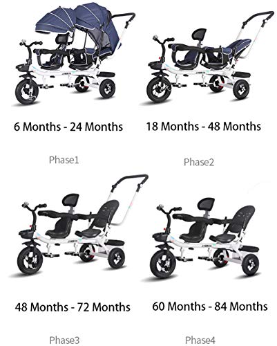 AI-QX Triciclo Bebé Plegable 4 en 1 Trike Bicicleta para Niños triciclos los niños de Dobles Bicicletas bebé de los Gemelos de la Carretilla de 6 Meses a 7 Años Máx 100 kg,A