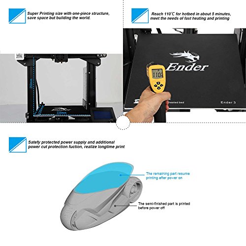 Aibecy creality 3D Ender-3 Impresora 3D DIY Easy-assemble 220 * 220 * 250mm Tamaño de Impresión con Resume Printing Support PLA, ABS, TPU