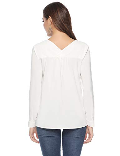 Aibrou Camisa Manga Larga para Mujer,Camiseta Cuello V Elegante, Tops,Casual Blusa Suelta Primavera,Otoño