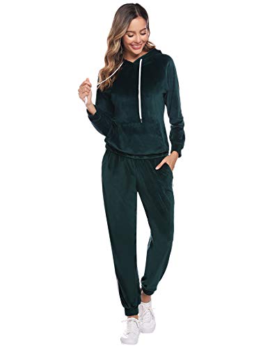 Aibrou Chándal de Terciopelo Conjunto para Mujer,Deportivo Sudadera con Capucha Otoño Invierno,Chándal de Ocio Comodo y Caliente Talla S-XXL