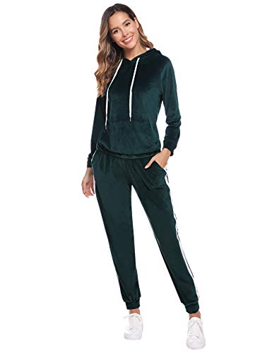 Aibrou Chándal de Terciopelo Conjunto para Mujer,Deportivo Sudadera con Capucha Otoño Invierno,Chándal de Ocio Comodo y Caliente Talla S-XXL