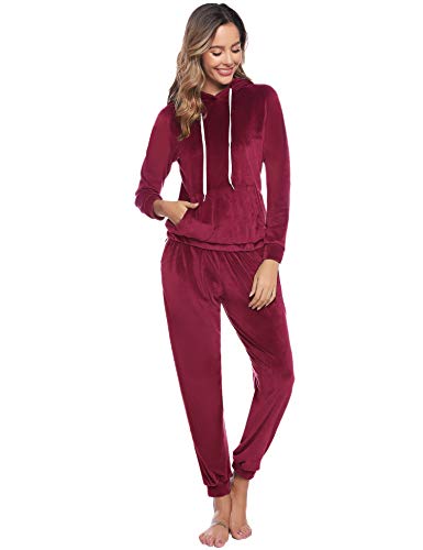 Aibrou Chándal de Terciopelo Conjunto para Mujer,Deportivo Sudadera con Capucha Otoño Invierno,Chándal de Ocio Comodo y Caliente Talla S-XXL