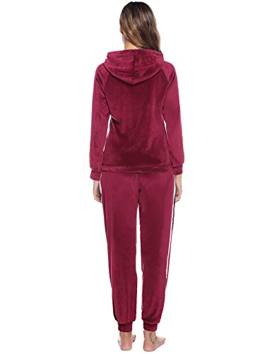 Aibrou Chándal de Terciopelo Conjunto para Mujer,Deportivo Sudadera con Capucha Otoño Invierno,Chándal de Ocio Comodo y Caliente Talla S-XXL