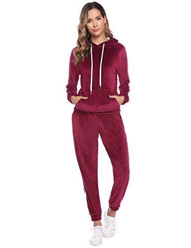 Aibrou Chándal de Terciopelo Conjunto para Mujer,Deportivo Sudadera con Capucha Otoño Invierno,Chándal de Ocio Comodo y Caliente Talla S-XXL