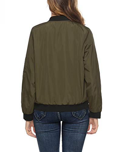 Aibrou Chaqueta Bomber Mujer Invierno,Cazadora Oversize,Suelto y cómodo Estilo Neutro,Casual Uniforme Beisbol con Cremallera,Cazadora Bomber Chaqueta Ligera (Ejercito Verde, M)