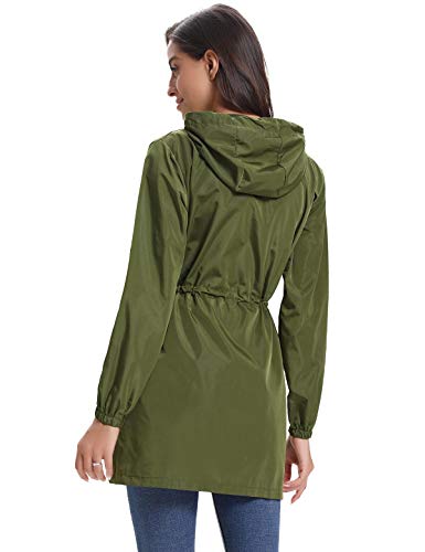 Aibrou Chaqueta Impermeable Mujer,Chaqueta Cortavientos Running Abrigo Impermeable con Capucha Chubasquero Impermeable Deportivo Chuvasqueros de Lluvia Primavera, Ejercito Verde, XXL