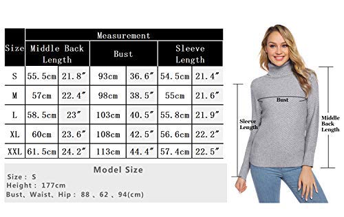 Aibrou Jersey de Mujer Sólido Ligero Suave Elástico Manga Larga Jerséis de Punto Jersey de Cuello Alto Jersey con Textura de Rayas oblicuas (Negro L)