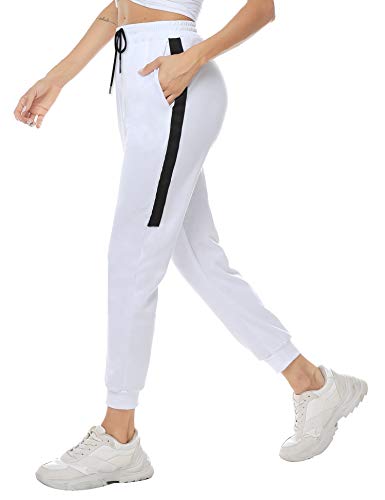 Aibrou Pantalones Chandal Mujer Algodón Pantalones Deportivos Yoga Fitness con cordón Bolsillos Pantalon Jogging Largos Patalones de Punto de Rayas, (Blanco, XXL) Aibrou Pantalones Chandal Mujer Algodón Pantalones Deportivos Yoga Fitness con cordón Bolsillos Pantalon Jogging Largos Patalones de Punto de Rayas, (Blanco, XXL)