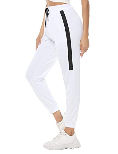 Aibrou Pantalones Chandal Mujer Algodón Pantalones Deportivos Yoga Fitness con cordón Bolsillos Pantalon Jogging Largos Patalones de Punto de Rayas, (Blanco, XXL) Aibrou Pantalones Chandal Mujer Algodón Pantalones Deportivos Yoga Fitness con cordón Bolsillos Pantalon Jogging Largos Patalones de Punto de Rayas, (Blanco, XXL)