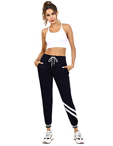 Aibrou Pantalones Chándal Raya Mujer Algodón Largos Pantalon para Deportivo Yoga Fitness Jogger Casual