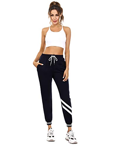 Aibrou Pantalones Chándal Raya Mujer Algodón Largos Pantalon para Deportivo Yoga Fitness Jogger Casual