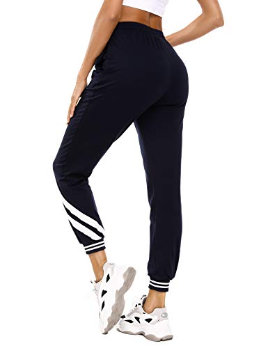 Aibrou Pantalones Chándal Raya Mujer Algodón Largos Pantalon para Deportivo Yoga Fitness Jogger Casual