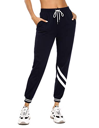 Aibrou Pantalones Chándal Raya Mujer Algodón Largos Pantalon para Deportivo Yoga Fitness Jogger Casual