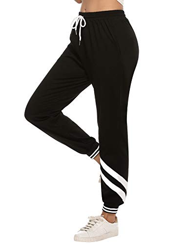 Aibrou Pantalones Chándal Raya Mujer Algodón Largos Pantalon para Deportivo Yoga Fitness Jogger Casual