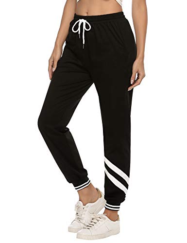 Aibrou Pantalones Chándal Raya Mujer Algodón Largos Pantalon para Deportivo Yoga Fitness Jogger Casual