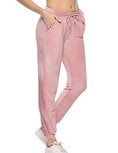 Aibrou Pantalones Terciopelo,Chandal Casual Pantalon Deportivos  Pantalones elásticos con cordón para Yoga Jogger Fitness en,Pijamas Terciopelo （ Rosado, XL ）