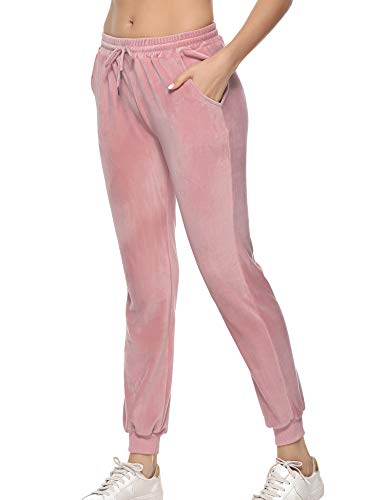 Aibrou Pantalones Terciopelo,Chandal Casual Pantalon Deportivos  Pantalones elásticos con cordón para Yoga Jogger Fitness en,Pijamas Terciopelo （ Rosado, XL ）