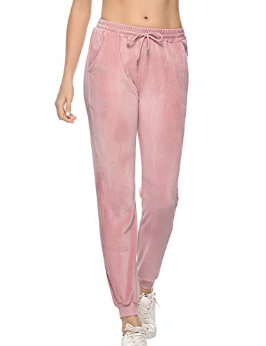 Aibrou Pantalones Terciopelo,Chandal Casual Pantalon Deportivos  Pantalones elásticos con cordón para Yoga Jogger Fitness en,Pijamas Terciopelo （ Rosado, XL ）