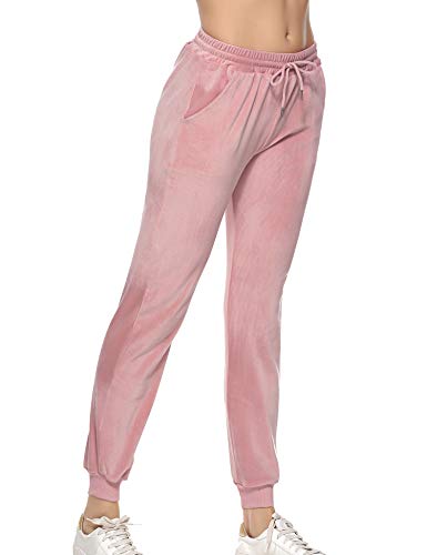 Aibrou Pantalones Terciopelo,Chandal Casual Pantalon Deportivos  Pantalones elásticos con cordón para Yoga Jogger Fitness en,Pijamas Terciopelo （ Rosado, XL ）