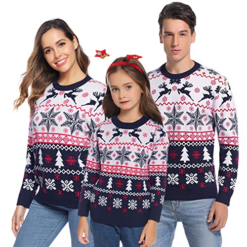 Aibrou Suéter de Navidad Familia Pullover de Punto Jerséis para Mujer Hombre Invierno Manga Larga Jersey Navideño para Niño Niña