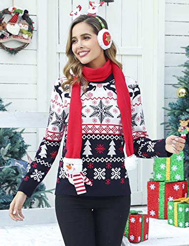 Aibrou Suéter de Navidad Familia Pullover de Punto Jerséis para Mujer Hombre Invierno Manga Larga Jersey Navideño para Niño Niña